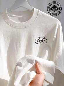 Estilo minimalista, camiseta de manga corta de cuello redondo impresa con patrón de bicicleta camiseta de tela cómoda y transpirable moda blusa deportiva casual hombre 100% camiseta de ropa de estilo callejero de algodón (para un efecto relajado, elija un tamaño más grande) - Blanco - Ver 1