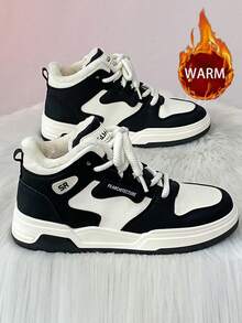 Bottes de neige pour hommes, doublure en fourrure chaude, semelle épaisse, antidérapante, imperméable, chaussures décontractées pour l'hiver, design à lacets, couleurs contrastées , convient aux activités extérieures, chaud et confortable