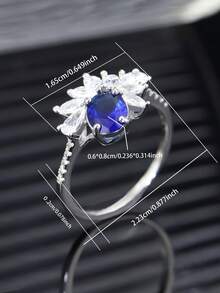 1pc S925 Silver Women's Elegant Ring With Lab-Grown Blue Sapphire Center Decoration, Delicate Floral Design And Sparkling Side Stones, Suitable For Wedding, Anniversary