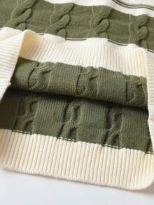 Boys & Teens' Striped Thick Knit Pullover Sweater, Collegiate Style, Suitable For School, Casual Wear In Spring, Autumn, Winter - Green - View 7