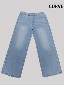 Plus Size Women Casual Loose Straight Leg Long Denim Jeans Spring - Light Wash - View 5