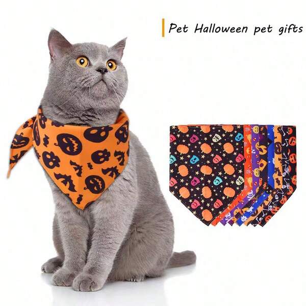 Halloween Pet Headscarf, Candy Pumpkin Triangle Scarf, Suitable For Dogs And Cats, Suitable For Halloween, Day Of The Dead Holiday Party Decoration