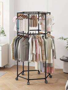 1 Percha de ropa multifuncional con ruedas, adecuada para interiores, exteriores, balcón, dormitorio, estantes de almacenamiento de ropa ahorradores de espacio, tendederos para colgar ropa - Tendedero de ropa multifuncional - Ver 1