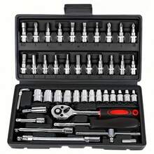 46-Piece Chrome Vanadium Steel Socket Wrench Set, Universal Automotive ...