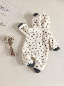 Herbst/Winter Baby Jungen Kleidung mit Kapuze, flauschiger, loser Langarm-Jumpsuit, modisches Design für Neugeborene und Säuglinge