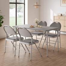 GarveeHome - Juego de 4 sillas plegables con cojín y respaldo acolchados de piel sintética, de metal, para interior y exterior, apilables, para camping, comedor, oficina y fiestas, color beige - Beis - Ver 3