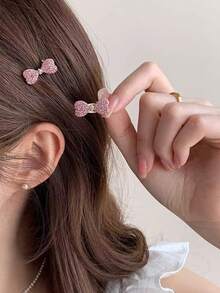 1pc Stylish Bow Mini Hair Clip, Cute Niche High-End Side Bangs Clip, Claw Clips, Hair Claws, Hair Slide, Hair Barrettes, Clips For Hair, Hair Accessories, Fall Fashion, Bows - Pink - View 2