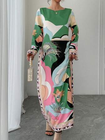 Vestito da donna di lusso, manica lunga, ampio ed elegante, stile casual e traspirante per vacanze, abito tradizionale arabo, abito da cerimonia formale, autunno/inverno