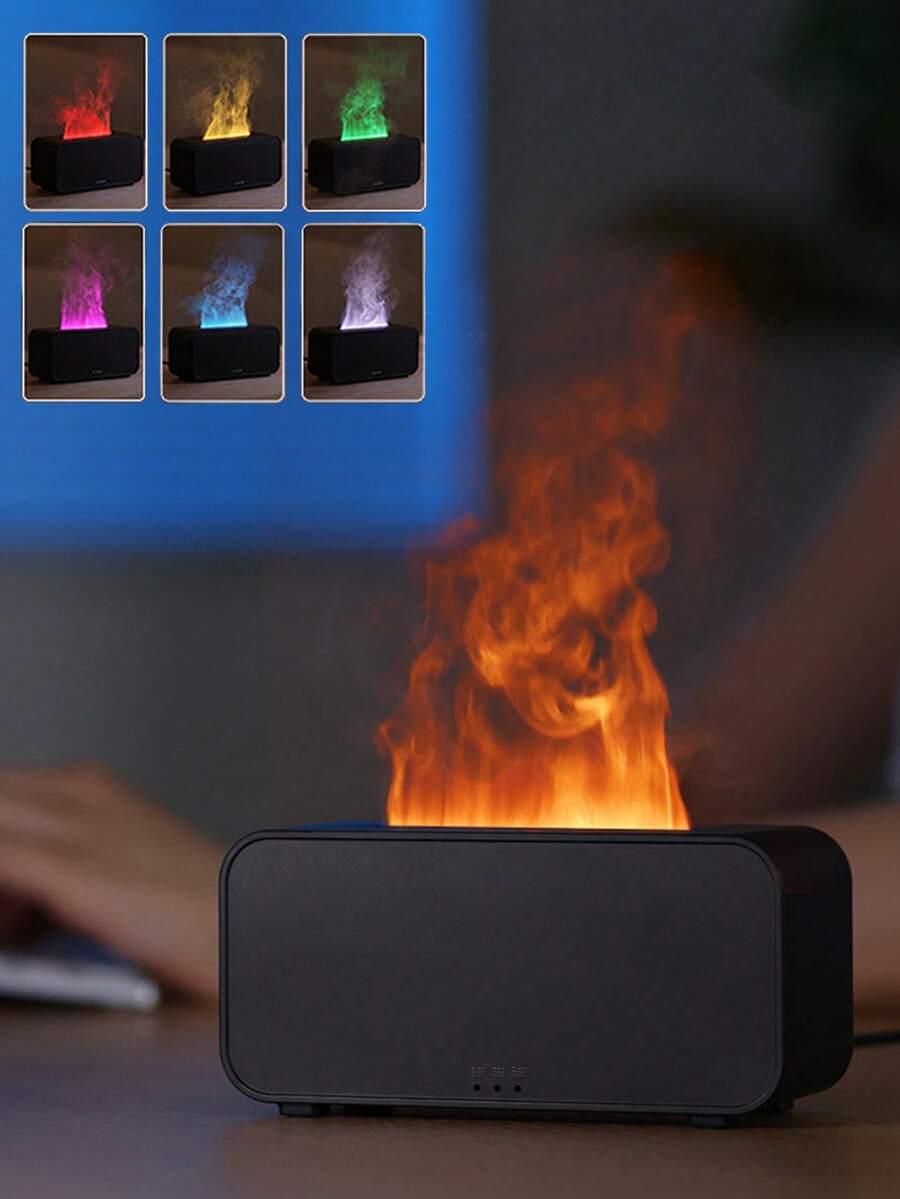 1pc LED 7-Color Flame Aroma Diffuser, USB Powered With Timer & Humidifier, Suitable For Bedroom, Study, Office, Yoga Room And Other Spaces