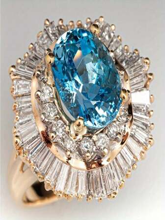 奢华优雅女士戒指，镶嵌蓝色方晶锆石，订婚结婚戒指，奢华风格，适合婚礼和派对，情人节珠宝礼物