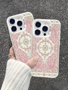 1pc Elegant & Warm Floral Pattern Printed High-Quality Transparent White Frame TPU Shockproof Protective Case Compatible With IPhone 7/8/X/Xs/XR/XS Max/11/12/13/14/15/16 Pro Max, Galaxy - Multicolor - View 3
