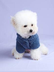 1pc Pet Clothes, Dog/Cat Apparel For Small Dogs/Puppies, Cute Happy Puppy/Kitten Outfit, Warm Fleece Hooded Jacket For Small Dogs, Blue