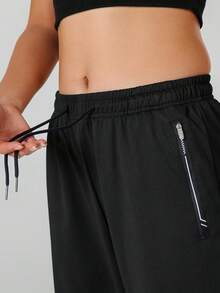 2pcs Women's Autumn/Winter Elastic Drawstring Waist Jogger Pants With Zipper Pockets, Adjustable Waist For Outdoor Sports, Yoga, Washable - Multicolor - View 4