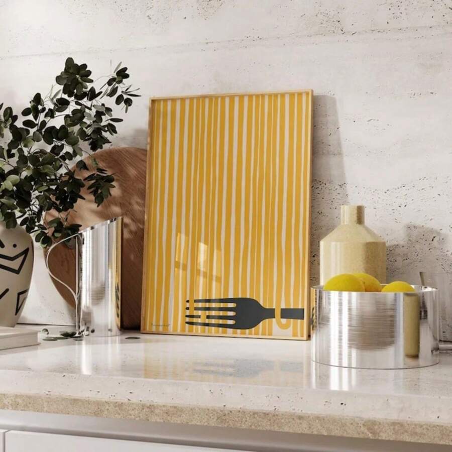 1 tấm tranh nghệ thuật vẽ mì ống cổ điển áp phích treo tường trang trí phòng ăn hiện đại không có khung - màu đen - Xem 1