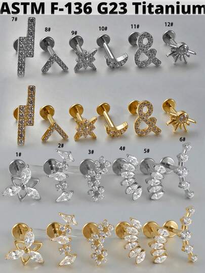 1 PIEZA Pendiente de cartílago, trago, hélix, lóbulo con joya de titanio G23 con cinco circonitas marquesa, rosca interna, para perforación de labio, oreja