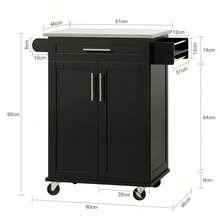 SoBuy Serving Trolley With Door And Drawer Metal Wood Black - Black - View 7