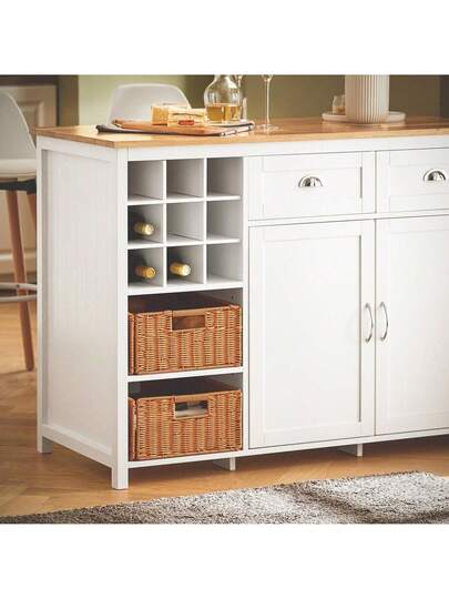 SoBuy KNL05 W, Kitchen Isl Cabinet Cupboard Sideboard Rattan Baskets, Breakfast Dining Bar Tafel view 9
