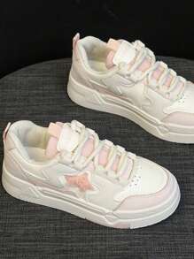 2025春季新款百搭流行学生平底运动鞋，厚底休闲增高滑板鞋，青少年夏季款 - 粉色 - 查看 3