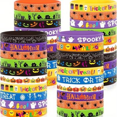 10pcs/20pcs Halloween Party Gifts Silicone Bracelets, Halloween Trick Or Treat Party Candy Bag Fillers, Decorative Accessories