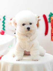 1 件宠物衣服，适合小型犬的狗/猫服装，可爱的宠物装，适合小型犬的温暖舒适的雪人夹克，秋冬 - 白色 - 查看 5