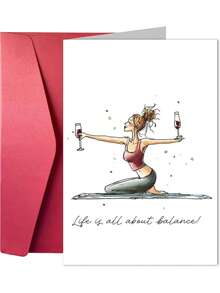 1pc Funny Birthday Card For Female Friends - Humorous Birthday Card For Bestie - Girlfriend Birthday Card - Women's Birthday Card - Life Is About Balance: Yoga & Wine - For Sisters, Aunts, Moms, Daughters - Multicolor - View 11