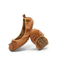 Women Flats Bowknot Foldable Ballet Flats Round Toe Light Weight Slip-On Wedding, Commute, Travel, Vacation Dress Shoes - màu nâu - Xem 4