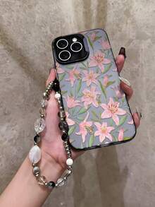 Ốp điện thoại màu hồng họa tiết hoa, cá nhân hóa, tương thích với iPhone 16 Pro Max, 15/14 Plus, 13, 12, 11. - Khung đen Xám bạc - Xem 4