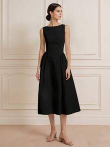 Women's Fashionable Solid Color Short Round Neck Dress