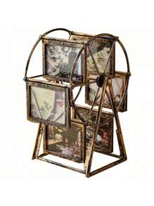 1个创意复古旋转摩天轮相框 - 4英寸/5英寸个性化家庭相框，可容纳12张照片，需自行组装，包含ABS塑料相框和随机图案插片 - 生日礼物、家居装饰、办公桌配件、情人节惊喜、复活节纪念品、客厅装饰、家庭回忆珍藏 - 銅色 - 查看 5