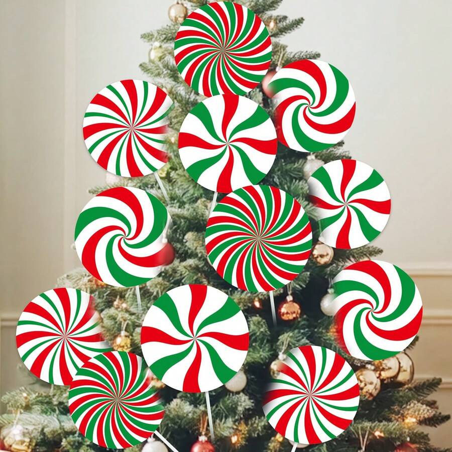 4/8 piezas Decoraciones de árbol de Navidad con piruletas rojas y verdes, decoraciones lindas de caramelos para la parte superior del árbol de Navidad, decoraciones navideñas para el hogar, fiesta y uso en interiores y exteriores