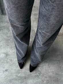 SQUALO Jeans de mujer sexy de lavado gris oscuro con estampado de leopardo brillante para salir