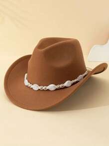 A Fashionable And Colorful Upturned Hat Decorated With White Turquoise Beads, A Western Cowboy-Style Felt Hat, Suitable For Men, Women And Teenagers For Outdoor Vacations, Grasslands, Christmas And Halloween Parties, And Festival Outfits (Plastic Hard Hat Tray + Wrapped With Cling Film) - White Turquoise Beaded Hat - View 8