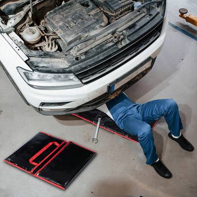 1 pieza Cama de mecánico plegable de lona impermeable 100x60 cm, colchón de trabajo portátil para reparaciones automotrices, resistente y fácil de limpiar, ideal para mecánicos, uso en talleres, garajes, reparaciones debajo del coche, cama de suelo cómoda y ligera con diseño compacto para fácil transporte y almacenamiento, accesorio profesional para mantenimiento