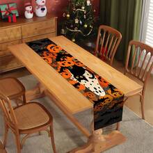 1 Stück Halloween Leinen Tischläufer, Party Feiertags Dekoration Tischläufer, Tischdecke, Halloween Outdoor Dekoration, Halloween Party Dekoration / Party Bedarf, unheimlich / gruselig, erschreckend, unheimlich, dunkel, Trick or Treat