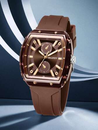 1 st. Herrklocka med brunt armband, modern, avslappnad sportklocka med enkel urtavla och kvartsurtavla, för vardagsbruk eller presenter till vänner