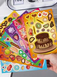 8/16 Blatt Dessert Kuchen Gesicht Puzzle Aufkleber, Cartoon Geburtstags Geschenk Aufkleber, DIY Laptop Computer Handyderakotion, Geburtstags Party Spielzeug Geschenke, Puzzle Zusammenbauen Spiele