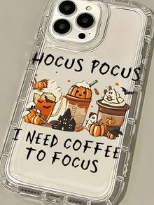Large Hole Transparent Halloween Coffee Pattern UV Printing Phone Case Suitable For IPhone 16/16Plus/16Pro/16ProMax 13/13Pro/13ProMax 12/12Pro/12ProMax 11/11Pro/11Pro Max 7/8 X/Xs - 透明 - 查看 3