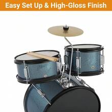 5 Piece Drum Set For Beginners,Junior Drum Kit With Bass Drum, Cymbals, Stool, Drumsticks, Pedal, Stand,Full 16in Youth Drum Set - 藍色 - 查看 3