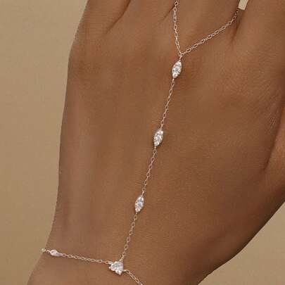 EleRunis 1pc 925 Sterling Silver Delicate Devil's Eye Ring Bracelet Set, Women Cubic Zirconia Bracelet And Ring Chain, Body Jewelry, Suitable For Daily Wear, Wedding, Party, Engagement, Anniversary, Valentine's Day