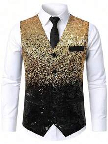 Men's Gradient Sequin Vest, Nightclub Bar Front Desk Performance Formal Waistcoat