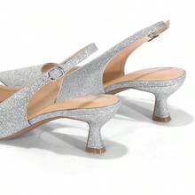 Mysoft Women's Slingback Kitten Heel Pumps 2-Inch Low Heels Closed Toe Party Wedding Dress ShoesChristmas - 銀色 - 查看 6