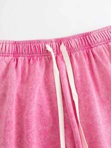 Men's Graphic Washed Shorts, Vintage Letter Print Casual Cotton Drawstring Shorts - Màu Hồng Tươi - Xem 5