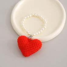 1 قطعة سلسلة مفاتيح قلب مصنوعة يدويًا بالكروشيه، ديكور معلق مصنوع بالتريكو، إكسسوار للحقيبة/الهاتف