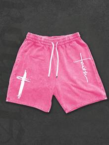 Cross Print Men's Shorts Set, Men, Ropa De Hombre, Men Shorts Set, Pantalones De Hombre, Shorts For Men, Graphic Tees Men - 玫紅色 - 查看 1