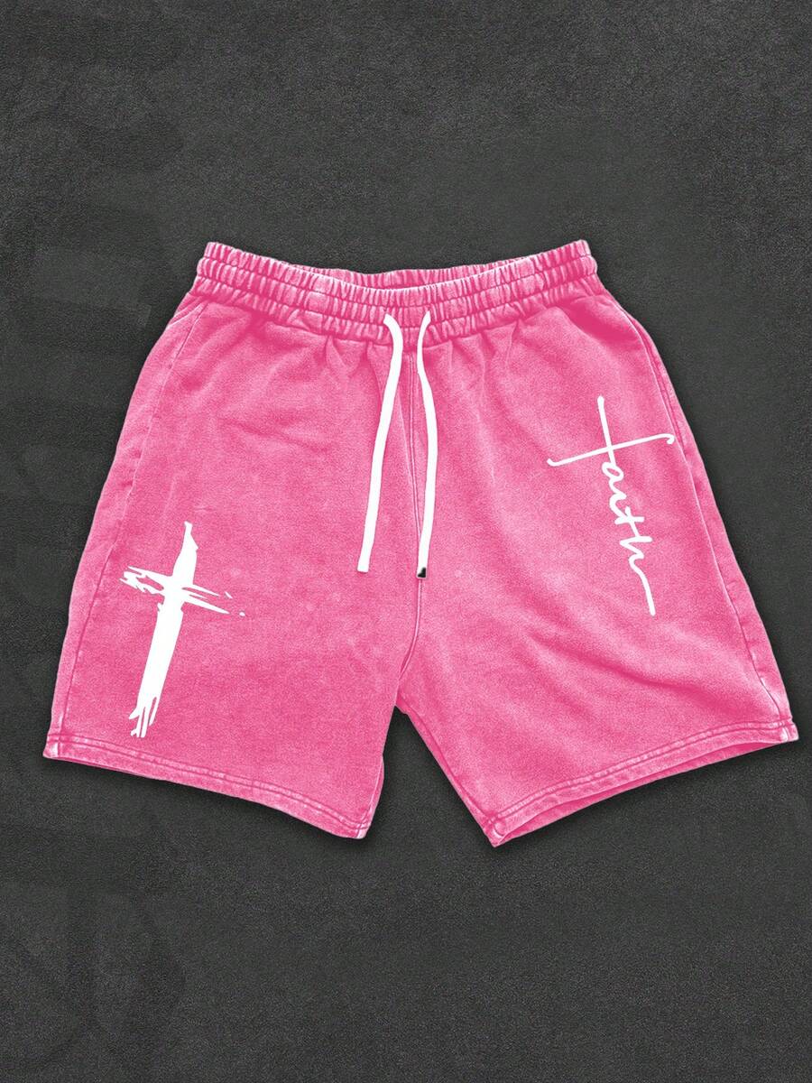 Cross Print Men's Shorts Set, Men, Ropa De Hombre, Men Shorts Set, Pantalones De Hombre, Shorts For Men, Graphic Tees Men - 玫紅色 - 查看 1