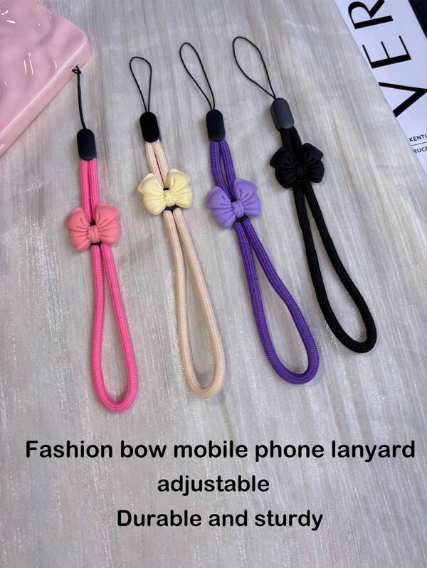 2pcs Fashionable Sweet Adjustable Bow Lanyard, Wrist Strap Phone Lanyard, Suitable For Phone, CCD Camera, Micro Single, ID Card, Water Bottle, USB, Phone Case