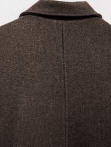 女士时尚休闲法式单排扣短款宽松领羊毛大衣 - 咖啡棕 - 查看 7