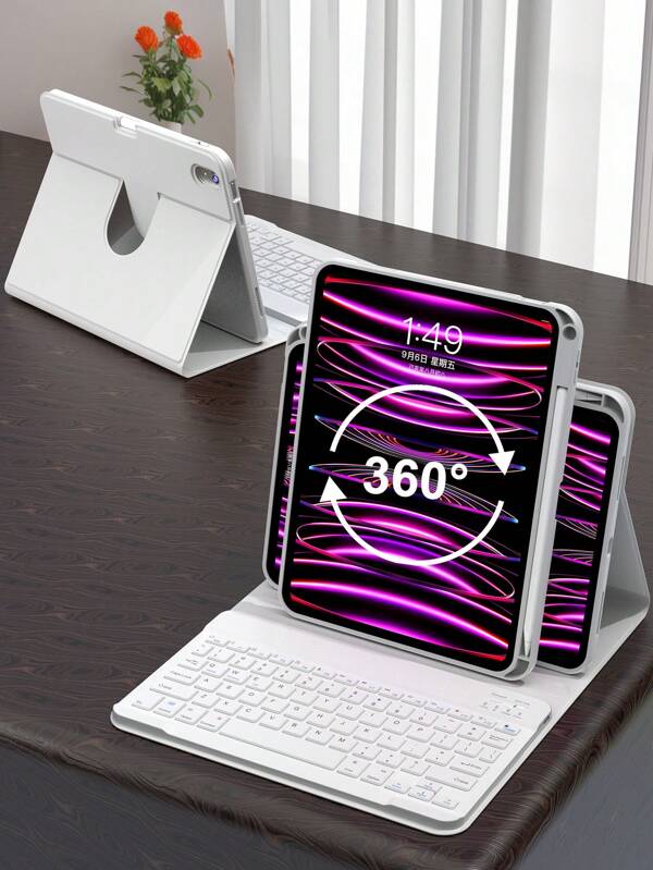360 Degree Rotating Stand Cover Keyboard Case For 11th 2025(A16) Case Pu Leather,Detachable Wireless Bluetooth Keyboard Battery 150 MAh,Compatible IPad 11th IPad 10th Generation Air4/Air5/Air6/Air7 10.9 (M2) 2024 (M3),IPad 10.2inch ,With Wireless Keyboard And Pencil Holder,Auto Sleep/Wake-Gray