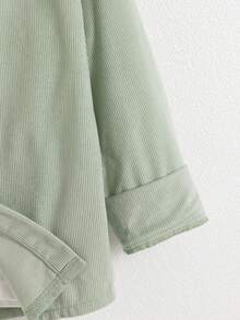 Camisa de manga larga con cuello vuelto, unicolor casual, con patrón bordado de dinosaurio para niños, primavera/otoño - Verde - Ver 9