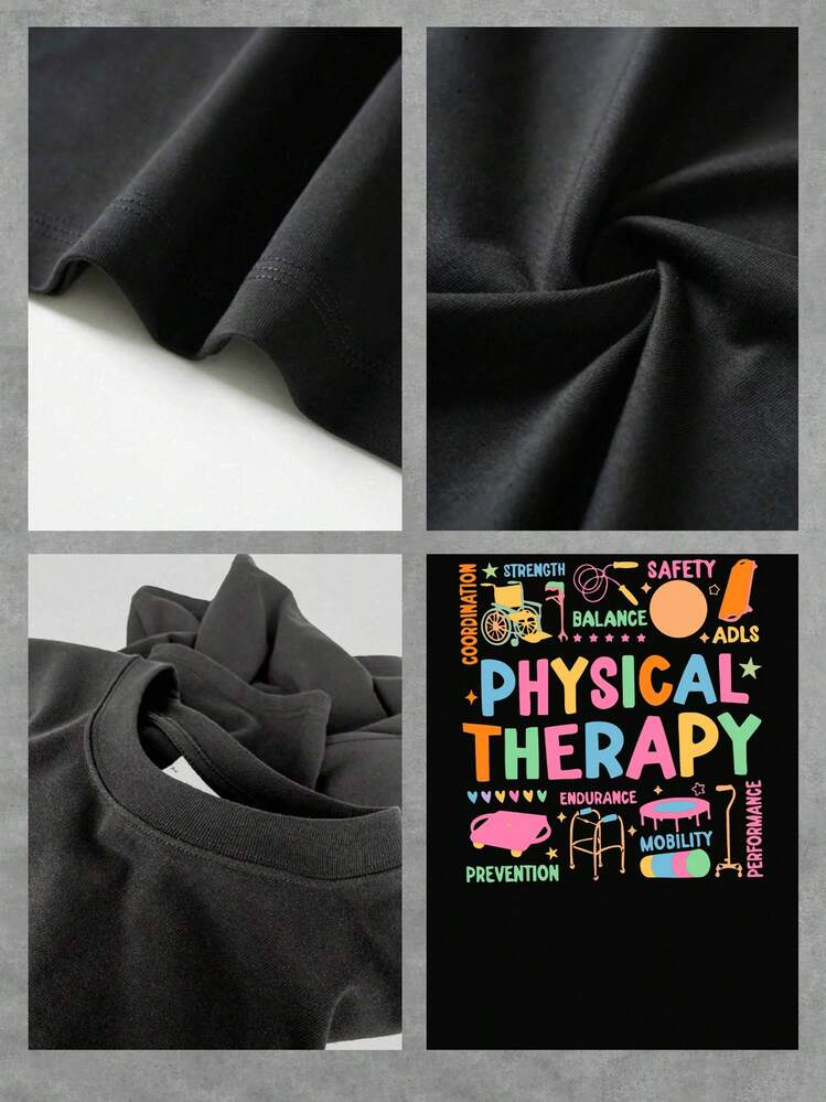 Camiseta de mujer con diseño de fisioterapia lindo y suave, que apoya el equilibrio, la flexibilidad y la resistencia, la salud y la prevención. - Negro - Añade 4